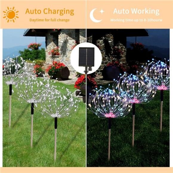 5 Pack Outdoor Solar Garden Lights, Solar Firework Light 600 LED Waterproof - Picture 4 of 8
